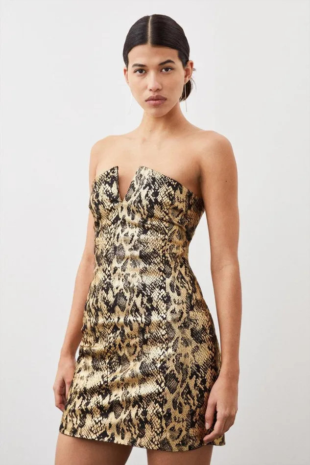 Tailored Strapless Print Detail Mini Dress Multi Women Karen Millen Dresses