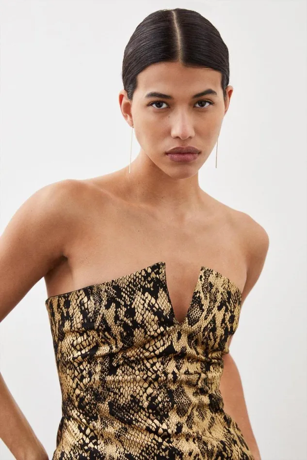 Tailored Strapless Print Detail Mini Dress Multi Women Karen Millen Dresses