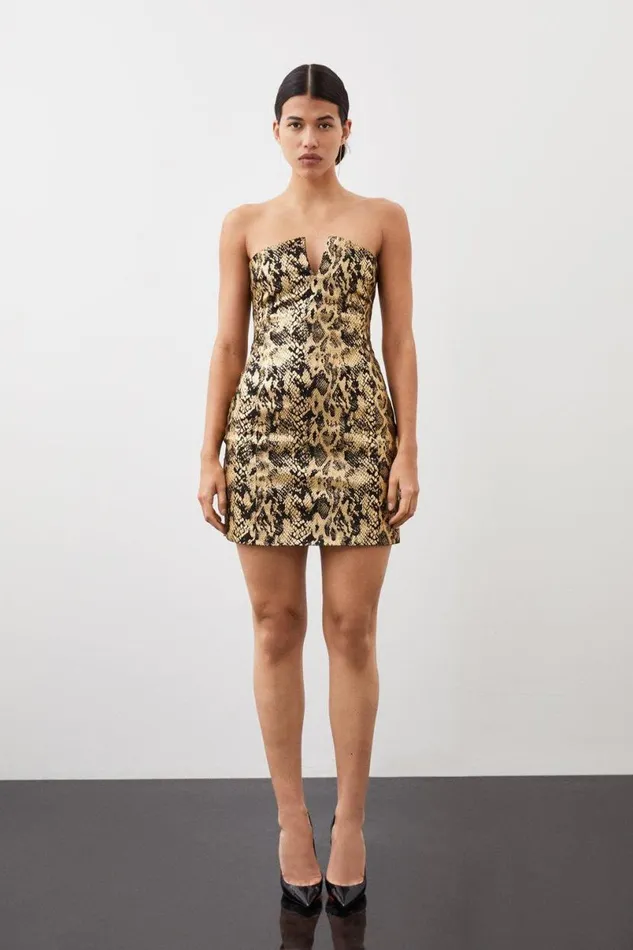 Tailored Strapless Print Detail Mini Dress Multi Women Karen Millen Dresses