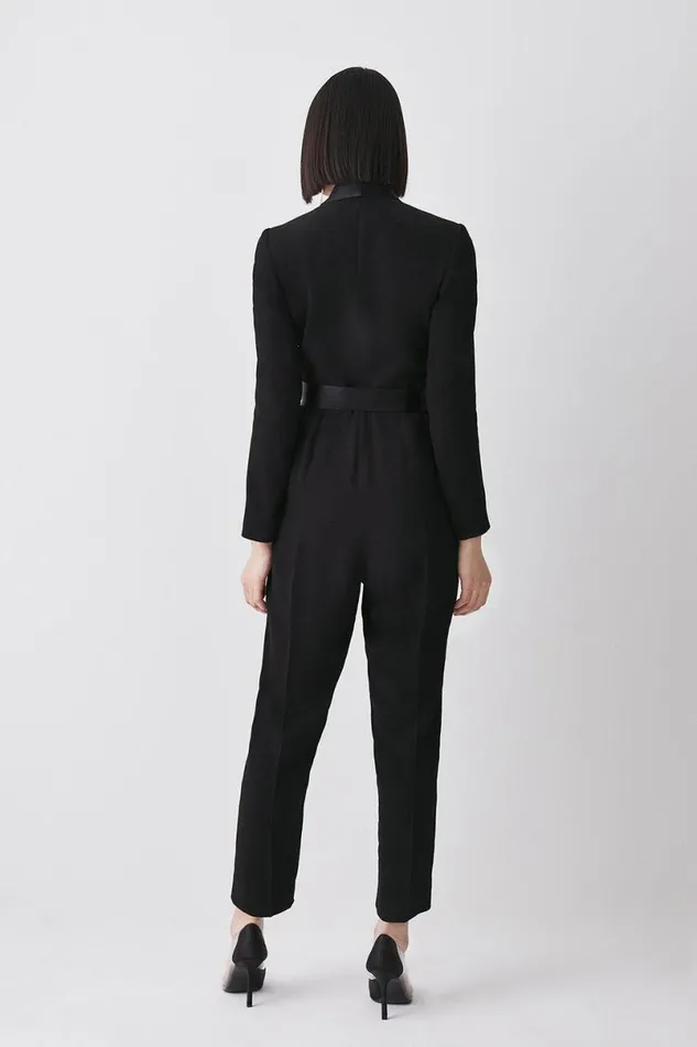 Tailored Tuxedo Belted Wrap Jumpsuit Black Women Karen Millen Jumpsuits and Playsuits