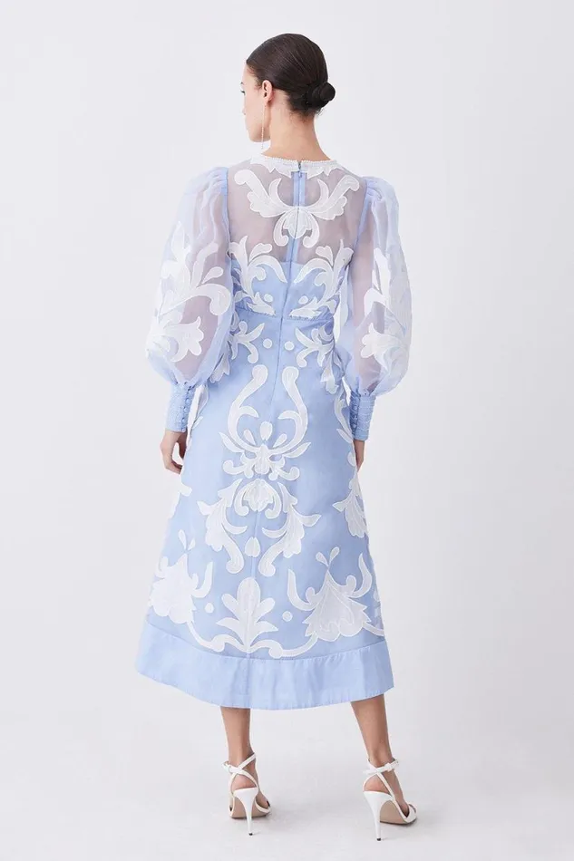 Tall Applique Organdie Buttoned Woven Maxi Dress Blue Women Karen Millen Dresses