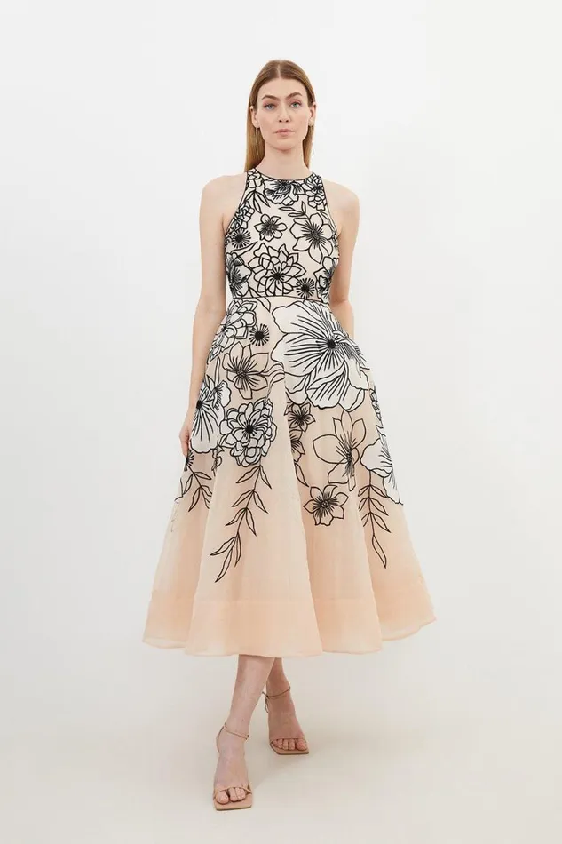Tall Appplique Organdie Halter Woven Maxi Dress Blush Women Karen Millen Dresses