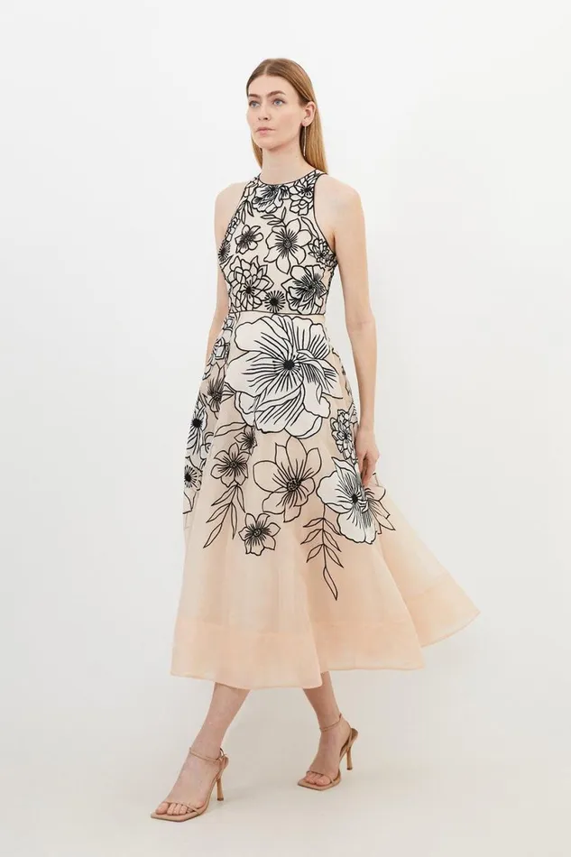 Tall Appplique Organdie Halter Woven Maxi Dress Blush Women Karen Millen Dresses