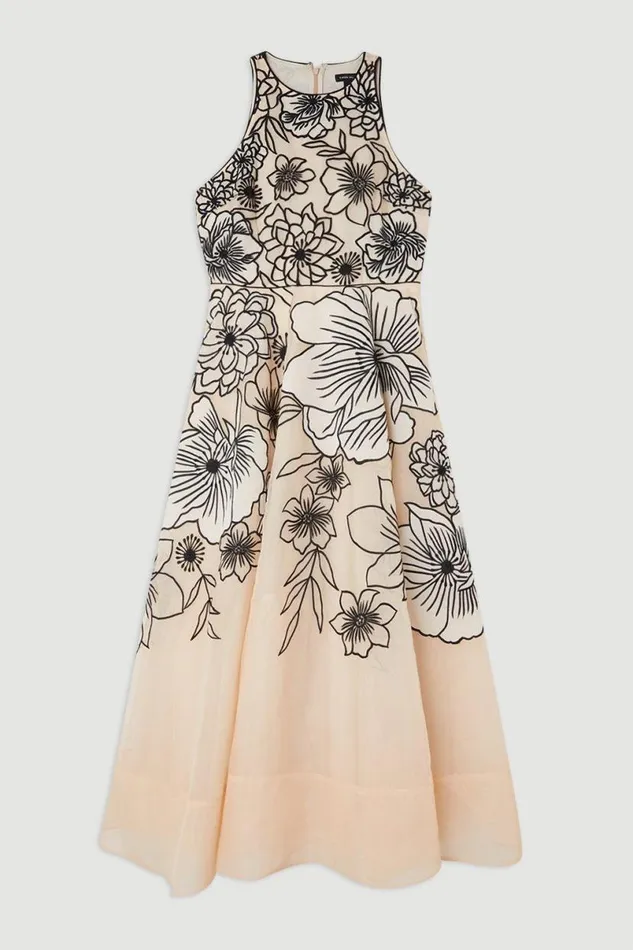 Tall Appplique Organdie Halter Woven Maxi Dress Blush Women Karen Millen Dresses