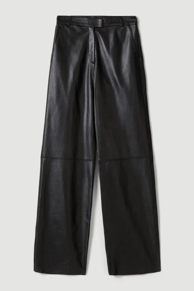 Tall Leather Clean Wide Leg Trousers Women Karen Millen Trousers