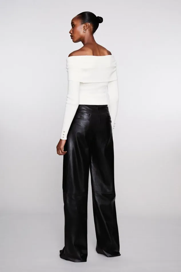 Tall Leather Clean Wide Leg Trousers Women Karen Millen Trousers