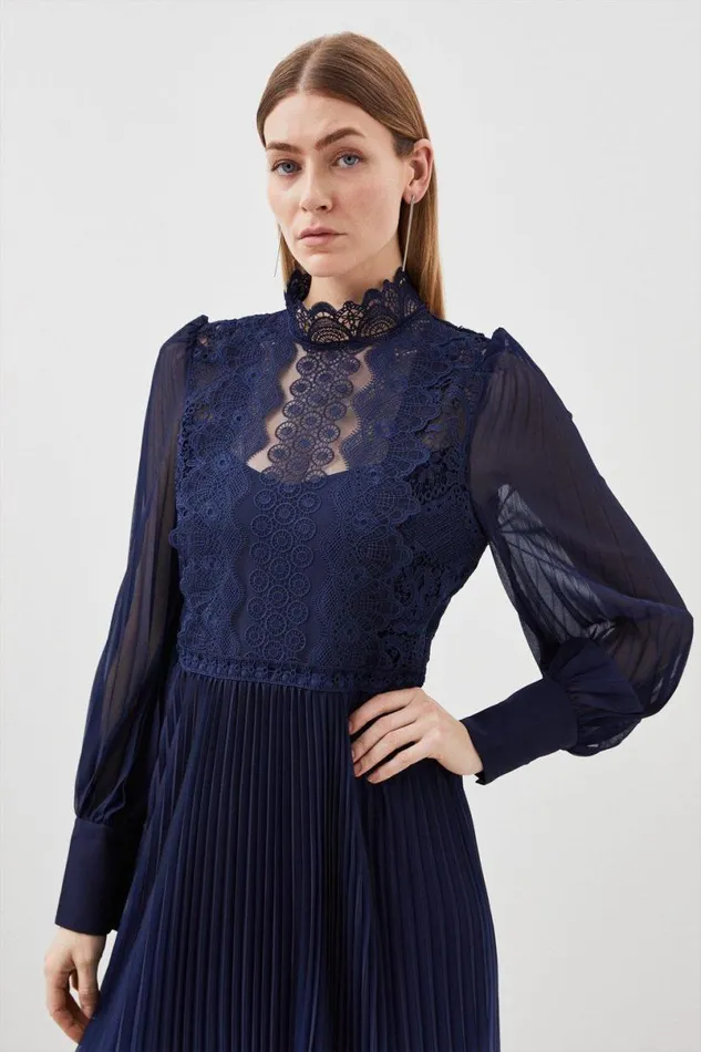 Tall Long Sleeve Ombre Guipure Lace Maxi Dress Blue Women Karen Millen Dresses