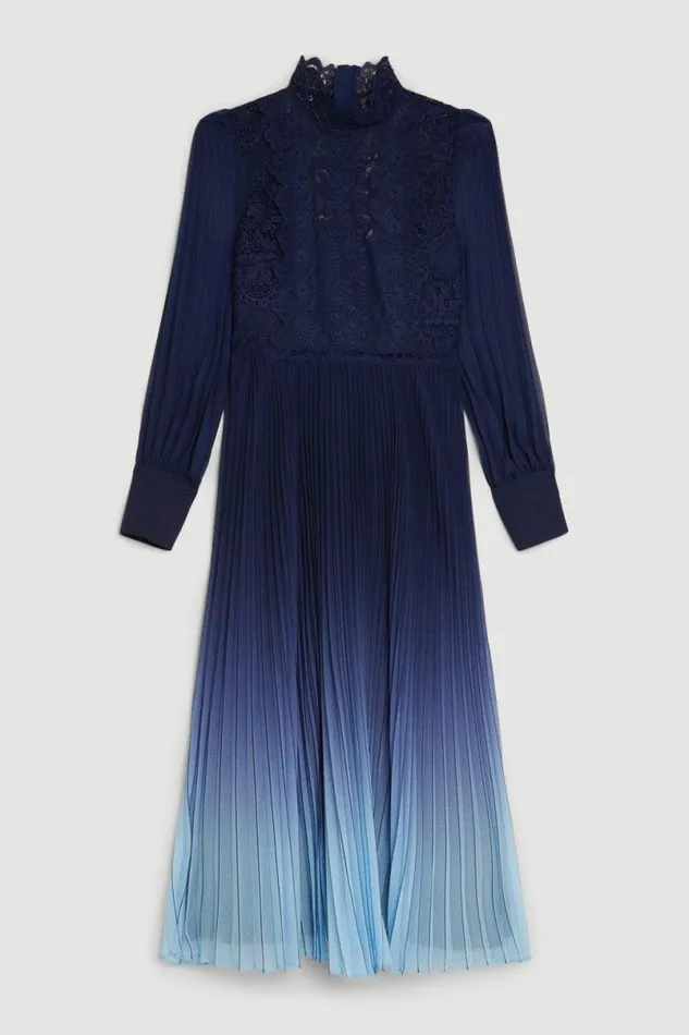 Tall Long Sleeve Ombre Guipure Lace Maxi Dress Blue Women Karen Millen Dresses