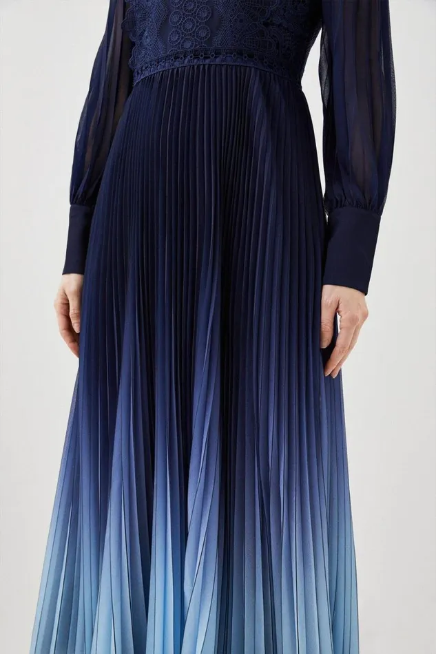 Tall Long Sleeve Ombre Guipure Lace Maxi Dress Blue Women Karen Millen Dresses