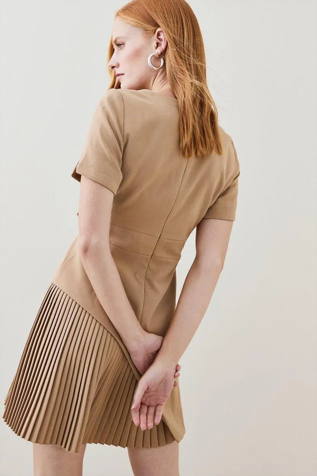 Tall Military Pleat Sleeveless Midi Dress Camel Women Karen Millen Dresses