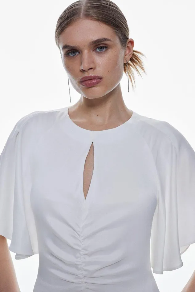 Tall Satin Crepe Woven Angel Sleeve Maxi Ivory Women Karen Millen Dresses