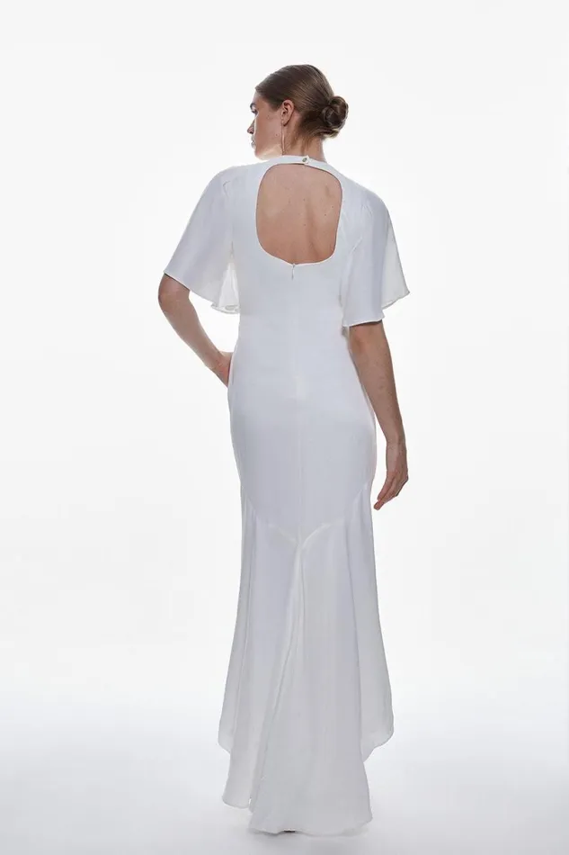 Tall Satin Crepe Woven Angel Sleeve Maxi Ivory Women Karen Millen Dresses