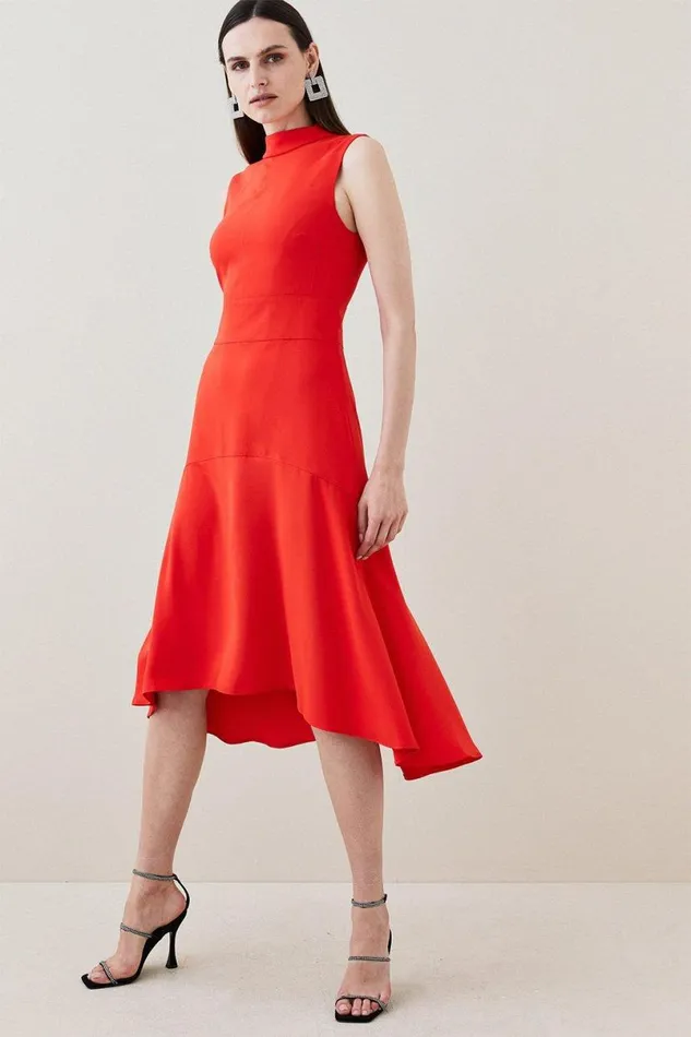 Tall Soft Tailored High Low Midi Dress Red Women Karen Millen Dresses