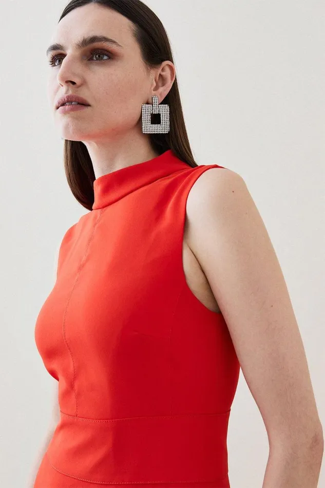 Tall Soft Tailored High Low Midi Dress Red Women Karen Millen Dresses