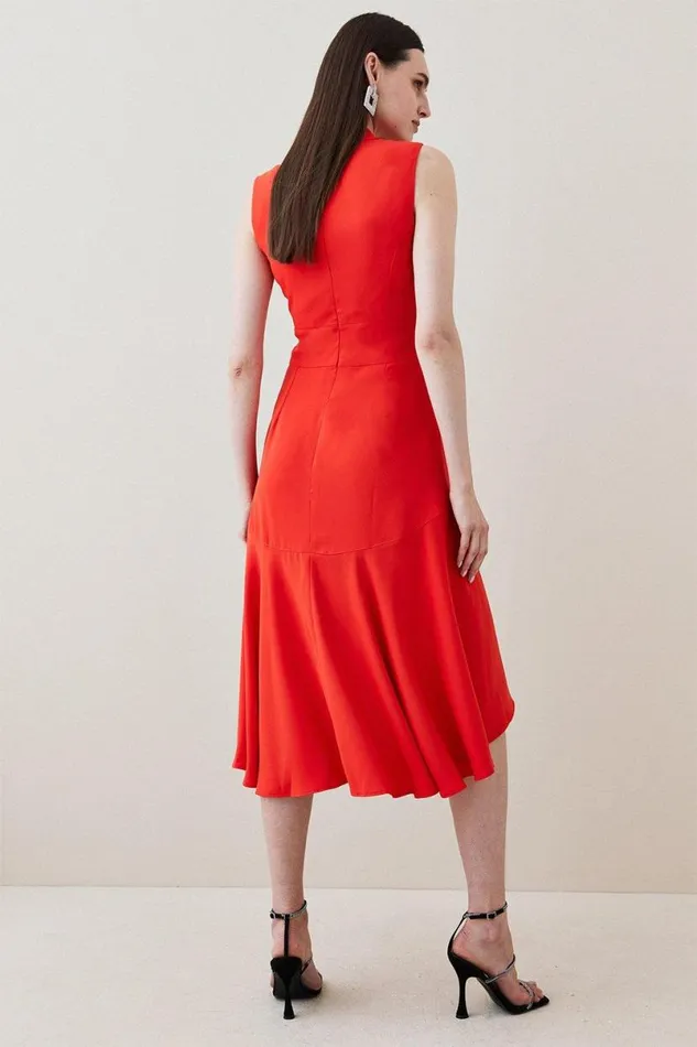 Tall Soft Tailored High Low Midi Dress Red Women Karen Millen Dresses