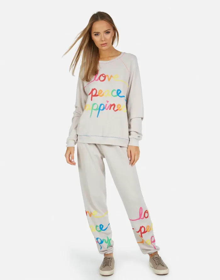 Tanzy Love Peace Happiness Cloud Women039s Lauren Moshi Long Sweatpants