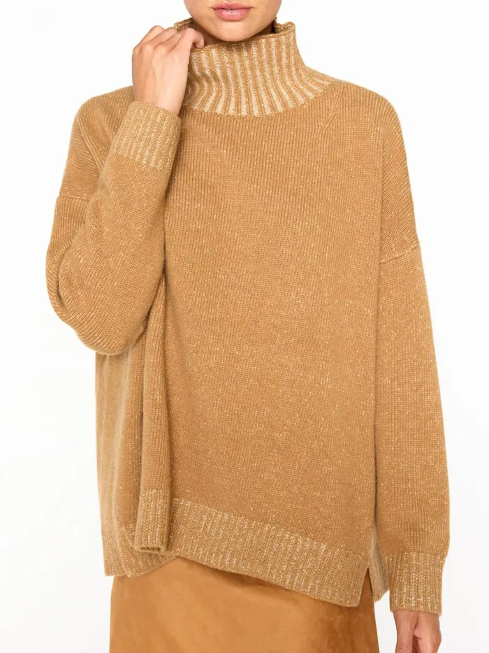 The Ana Turtleneck Camel Plaited Combo Women Brochu Walker Sweaters