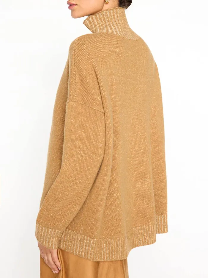 The Ana Turtleneck Camel Plaited Combo Women Brochu Walker Sweaters