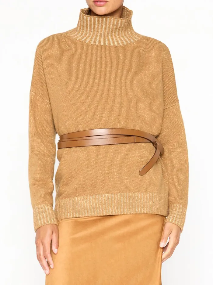 The Ana Turtleneck Camel Plaited Combo Women Brochu Walker Sweaters