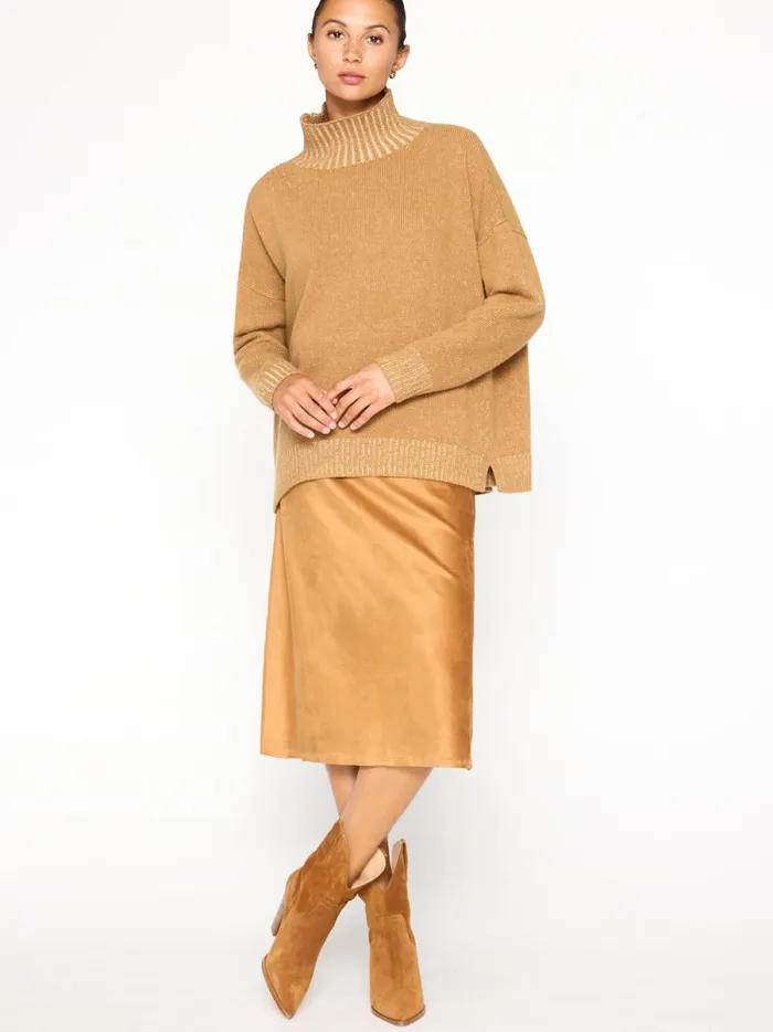 The Ana Turtleneck Camel Plaited Combo Women Brochu Walker Sweaters