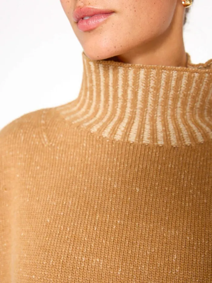 The Ana Turtleneck Camel Plaited Combo Women Brochu Walker Sweaters