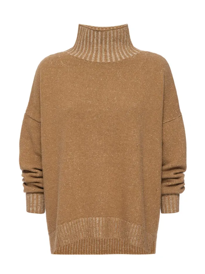The Ana Turtleneck Camel Plaited Combo Women Brochu Walker Sweaters