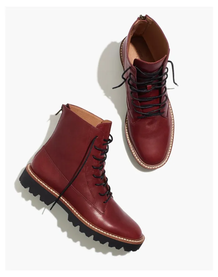 The Citywalk Lugsole Lace Up Boot In Leather Rusted Burgundy Women Madewell Boots