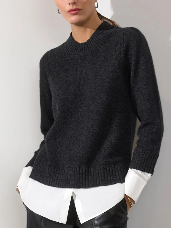 The Eton Layered Crew Looker Dark Charcoal With White Underlayer Women Brochu Walker Sweaters