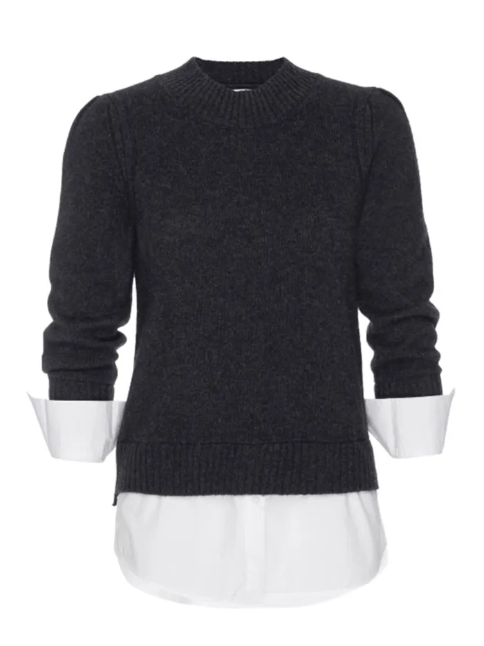 The Eton Layered Crew Looker Dark Charcoal With White Underlayer Women Brochu Walker Sweaters