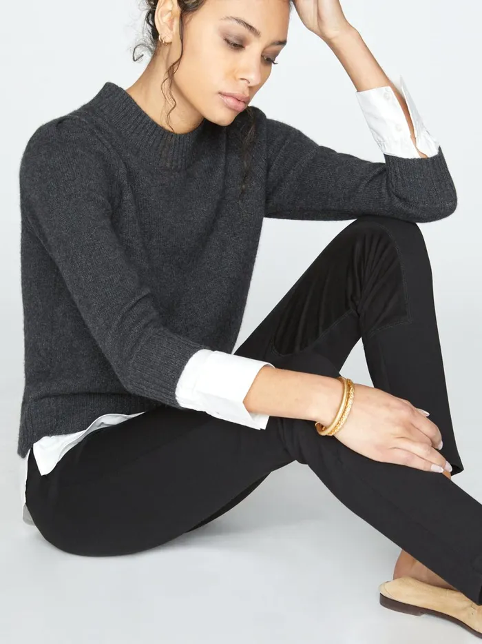 The Eton Layered Crew Looker Dark Charcoal With White Underlayer Women Brochu Walker Sweaters