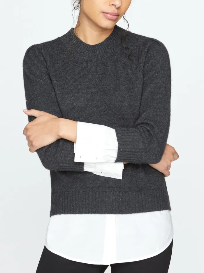 The Eton Layered Crew Looker Dark Charcoal With White Underlayer Women Brochu Walker Sweaters