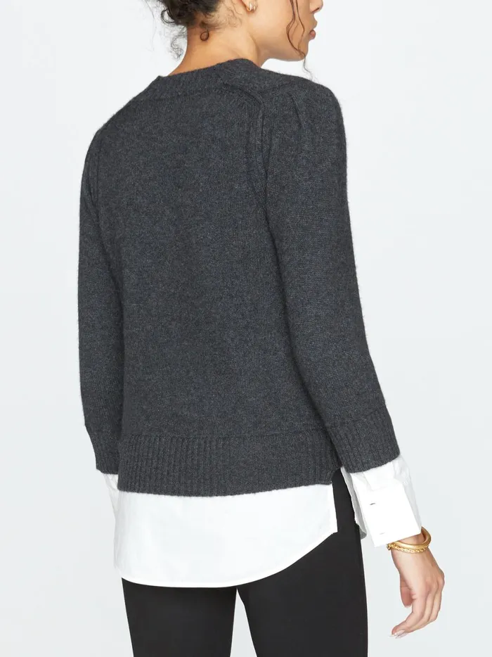 The Eton Layered Crew Looker Dark Charcoal With White Underlayer Women Brochu Walker Sweaters