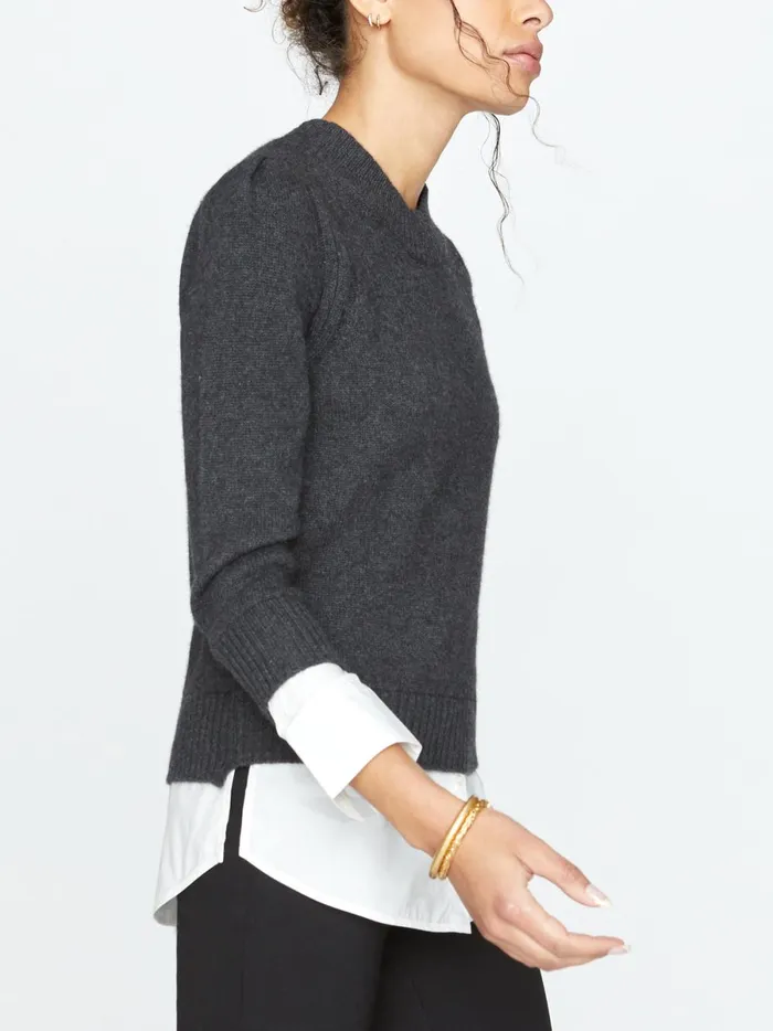 The Eton Layered Crew Looker Dark Charcoal With White Underlayer Women Brochu Walker Sweaters