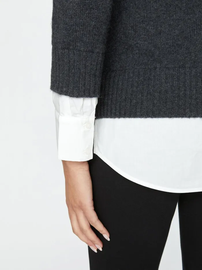 The Eton Layered Crew Looker Dark Charcoal With White Underlayer Women Brochu Walker Sweaters