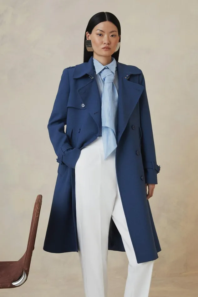 The Founder Organza Woven Tie Neck Blouse Blue Women Karen Millen Tops