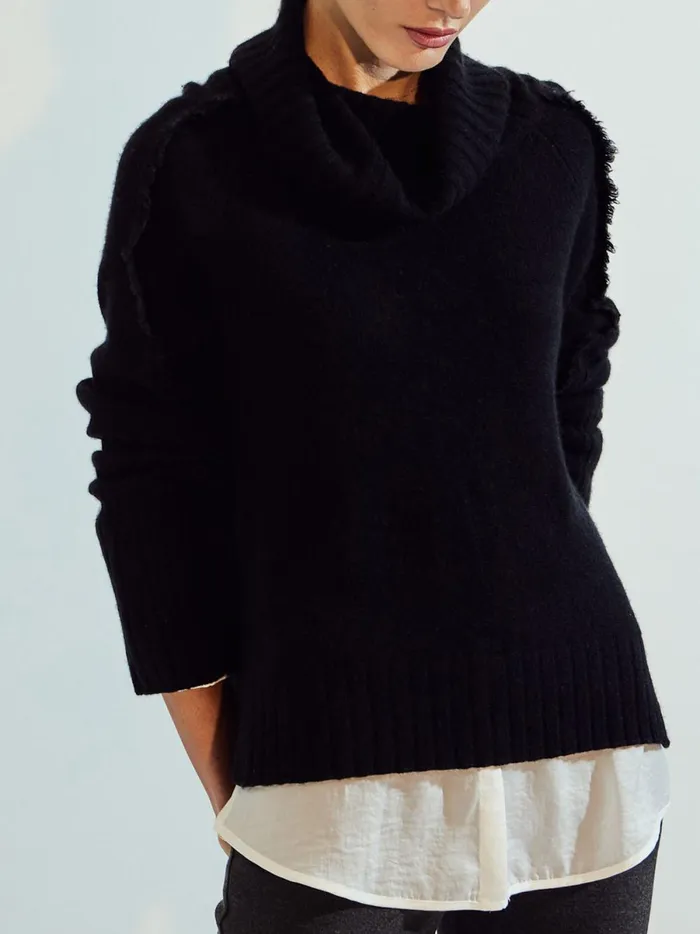 The Jolie Fringe Layered Looker Black Onyx With White Underlayer Women Brochu Walker Sweaters
