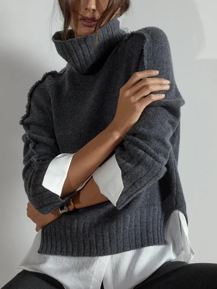 The Jolie Fringe Layered Looker Flannel Melange With White Underlayer Women Brochu Walker Sweaters