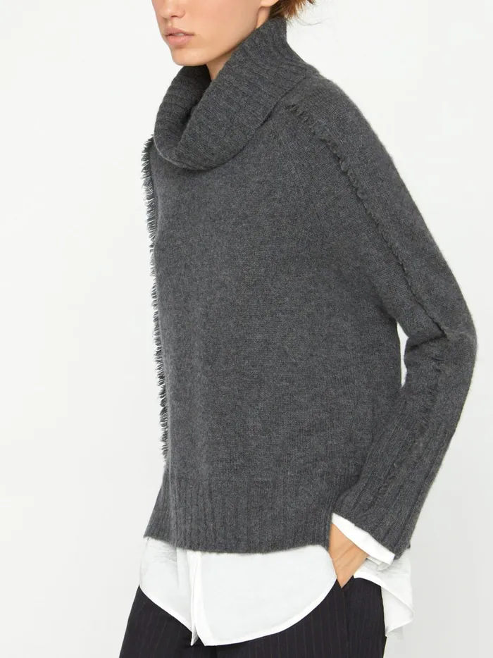 The Jolie Fringe Layered Looker Flannel Melange With White Underlayer Women Brochu Walker Sweaters