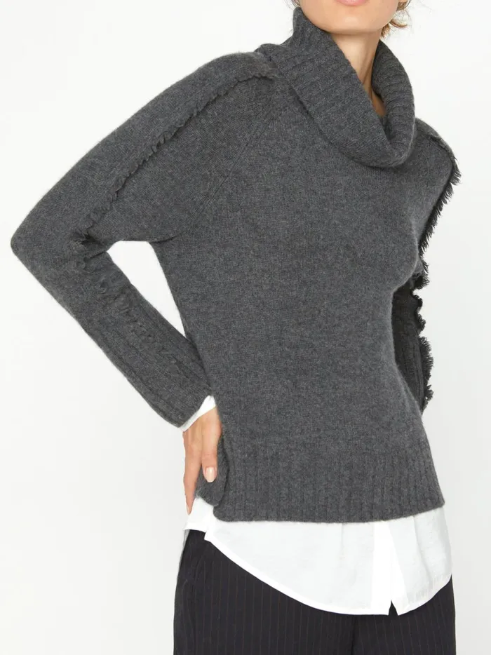 The Jolie Fringe Layered Looker Flannel Melange With White Underlayer Women Brochu Walker Sweaters