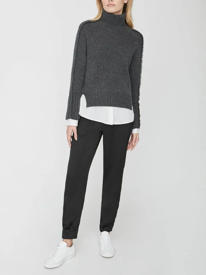 The Jolie Fringe Layered Looker Flannel Melange With White Underlayer Women Brochu Walker Sweaters