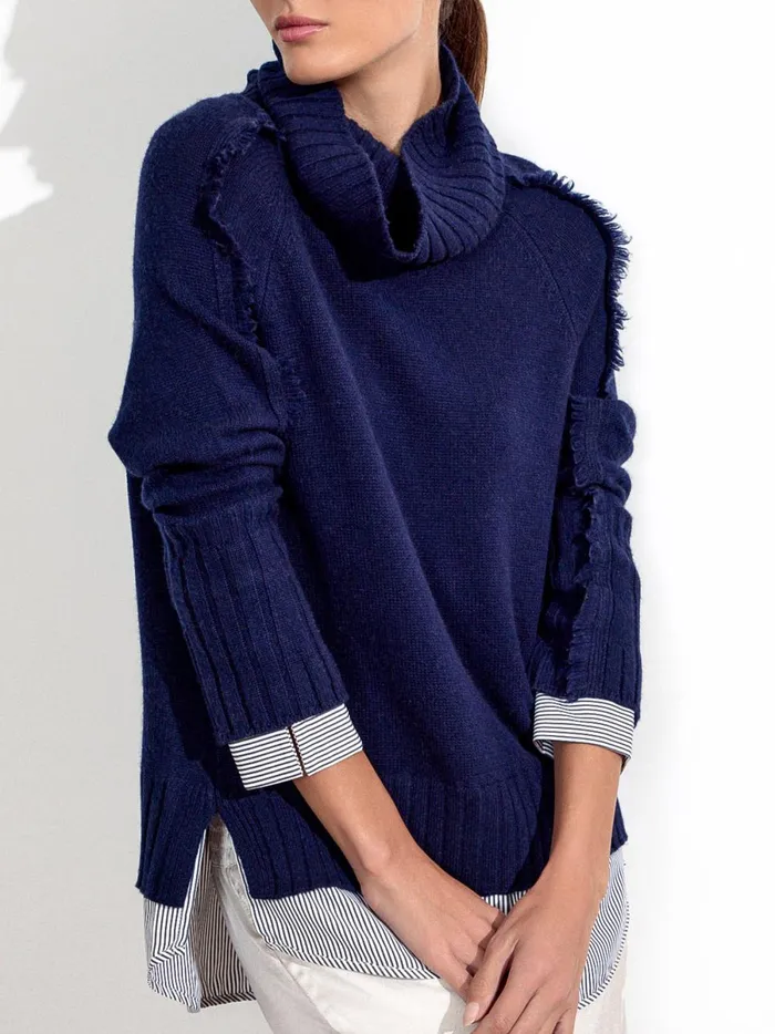 The Jolie Fringe Striped Layered Looker Navy W Stripe Woven Women Brochu Walker Looker Sweaters