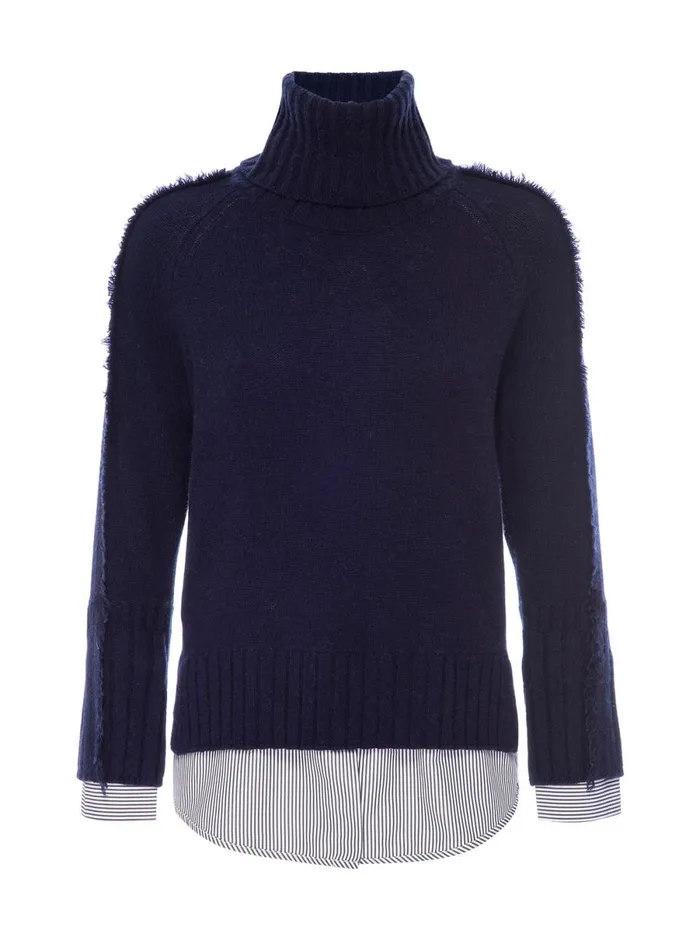 The Jolie Fringe Striped Layered Looker Navy W Stripe Woven Women Brochu Walker Looker Sweaters