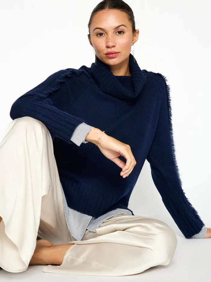 The Jolie Fringe Striped Layered Looker Navy W Stripe Woven Women Brochu Walker Looker Sweaters