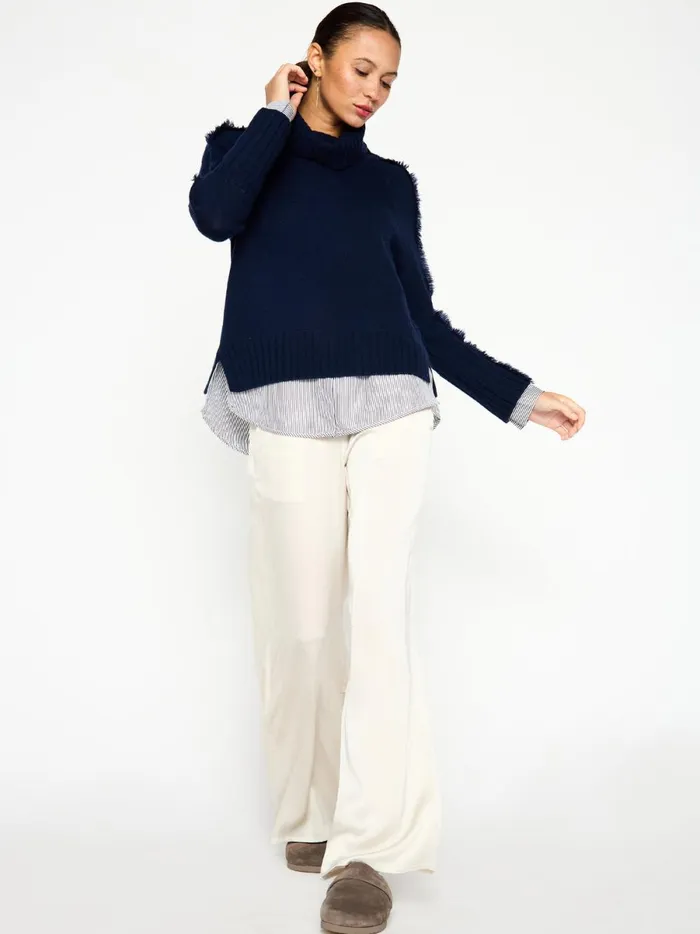 The Jolie Fringe Striped Layered Looker Navy W Stripe Woven Women Brochu Walker Looker Sweaters