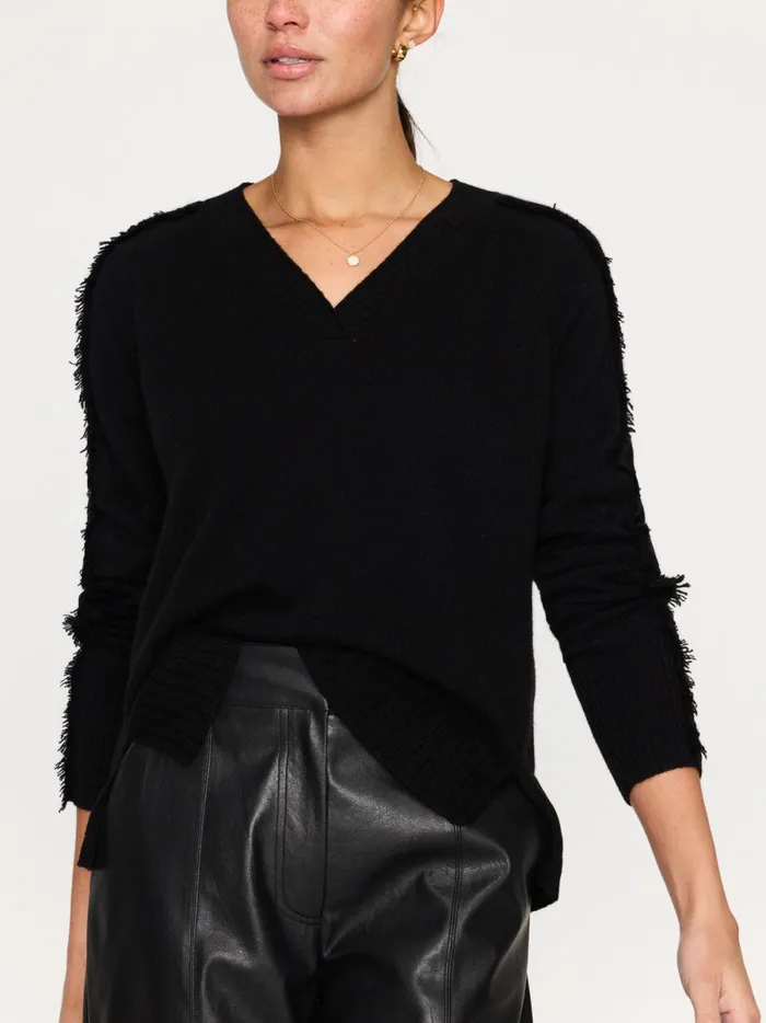 The Jolie Fringe Vee Black Onyx Women Brochu Walker 100 Cashmere
