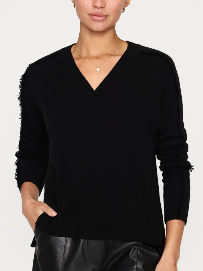 The Jolie Fringe Vee Black Onyx Women Brochu Walker 100 Cashmere
