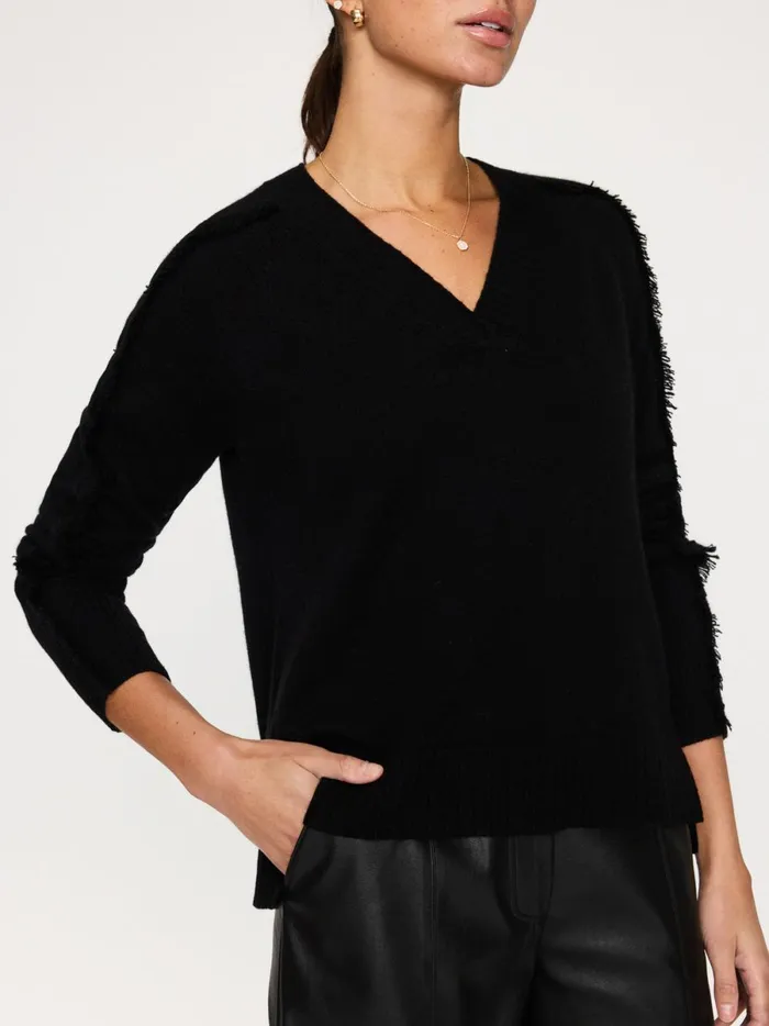 The Jolie Fringe Vee Black Onyx Women Brochu Walker 100 Cashmere