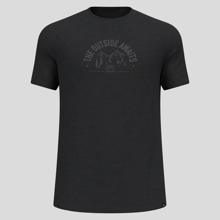 The Ride 365 Performance Wool 130 Print Tshirt Black Melange Men Odlo TShirts and Polos