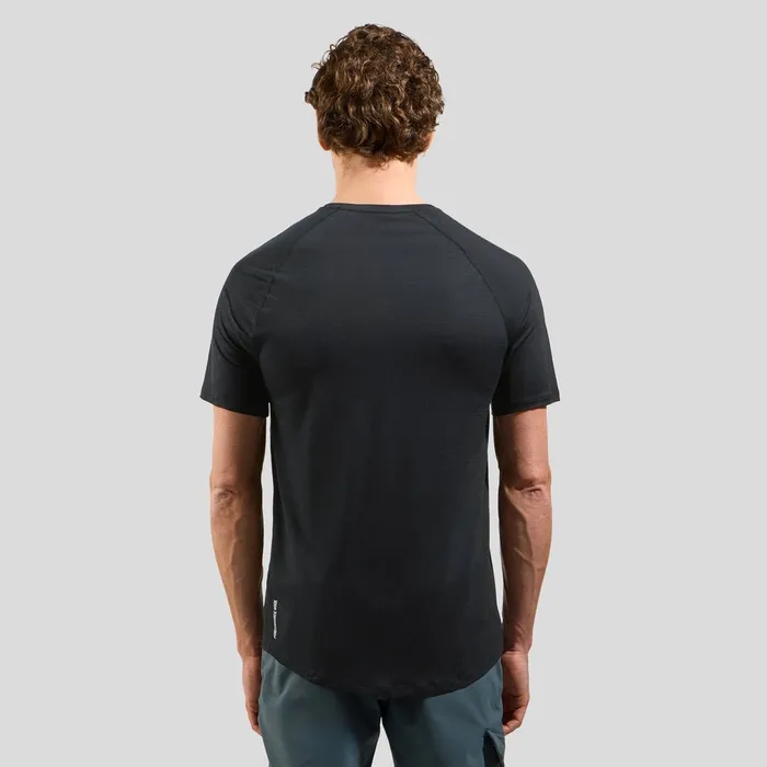 The Ride 365 Performance Wool 130 Print Tshirt Black Melange Men Odlo TShirts and Polos