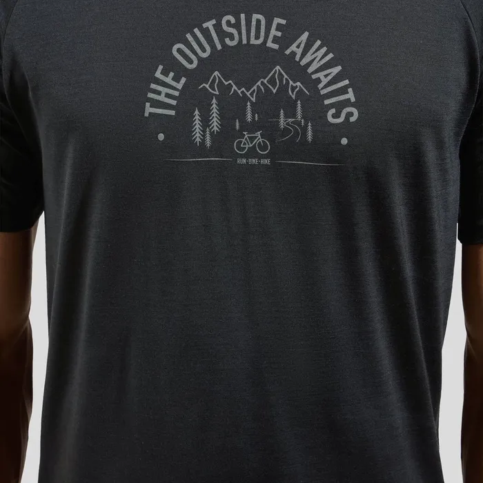 The Ride 365 Performance Wool 130 Print Tshirt Black Melange Men Odlo TShirts and Polos